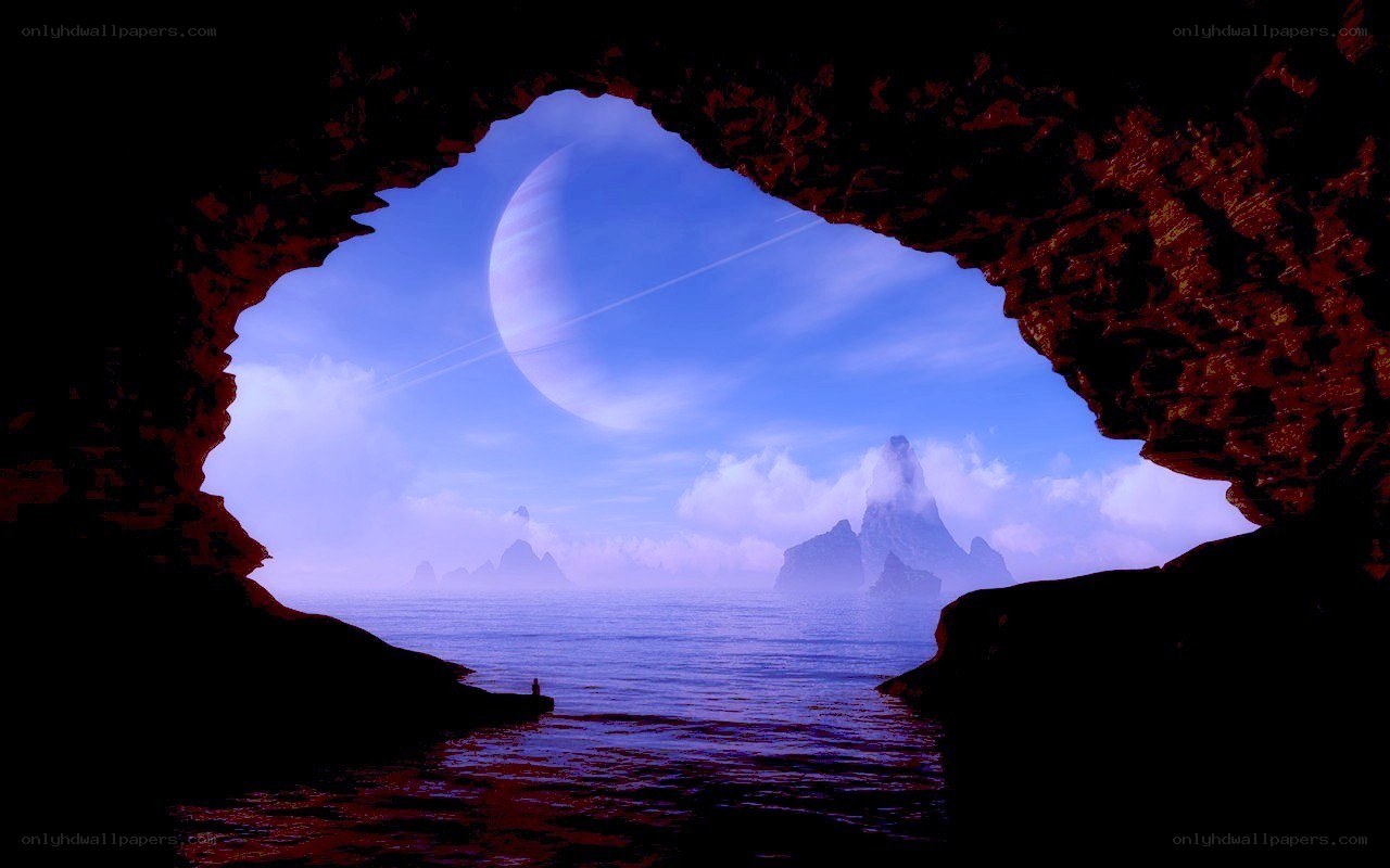 Cave view of alien planet
