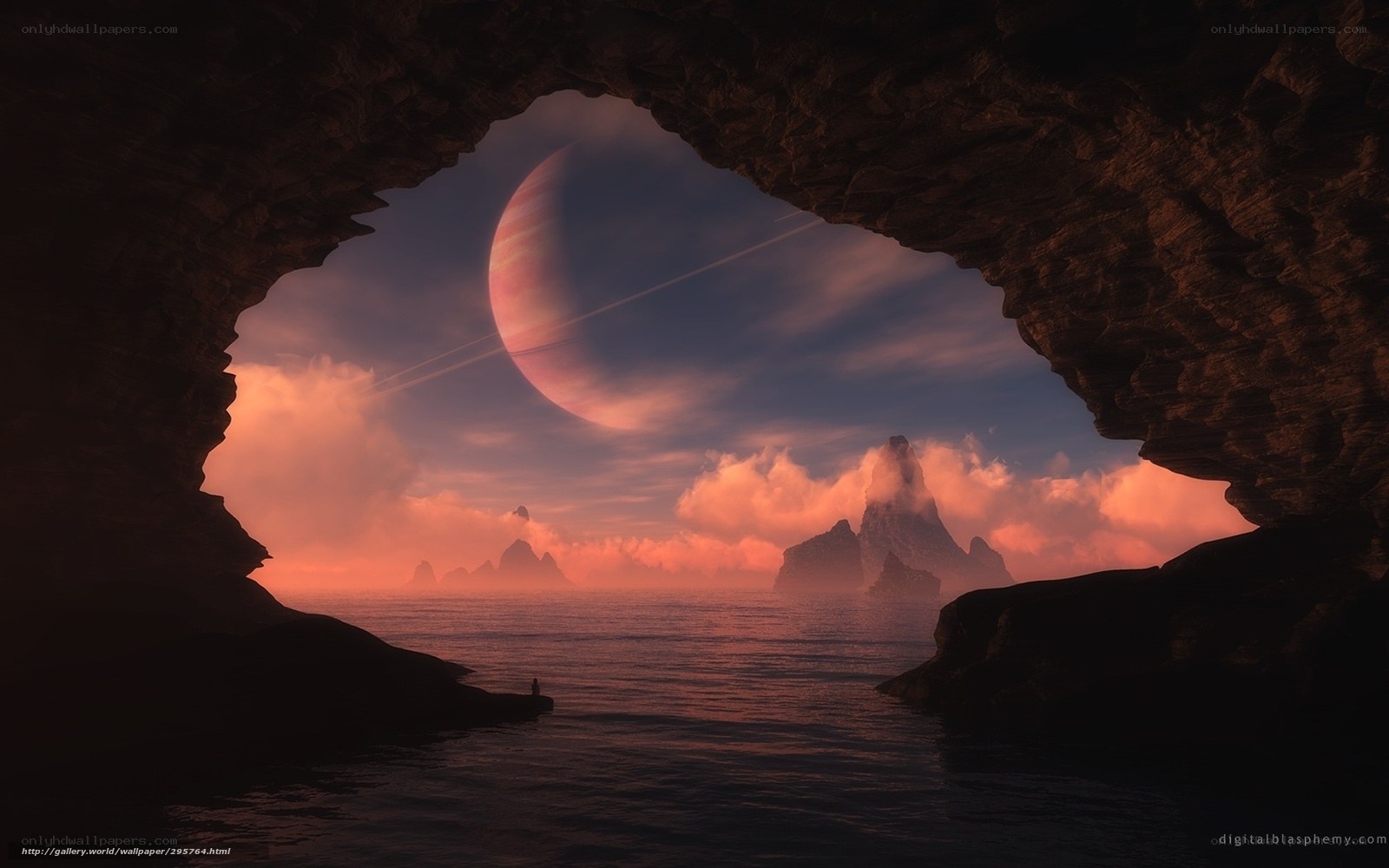 Cave view of alien planet