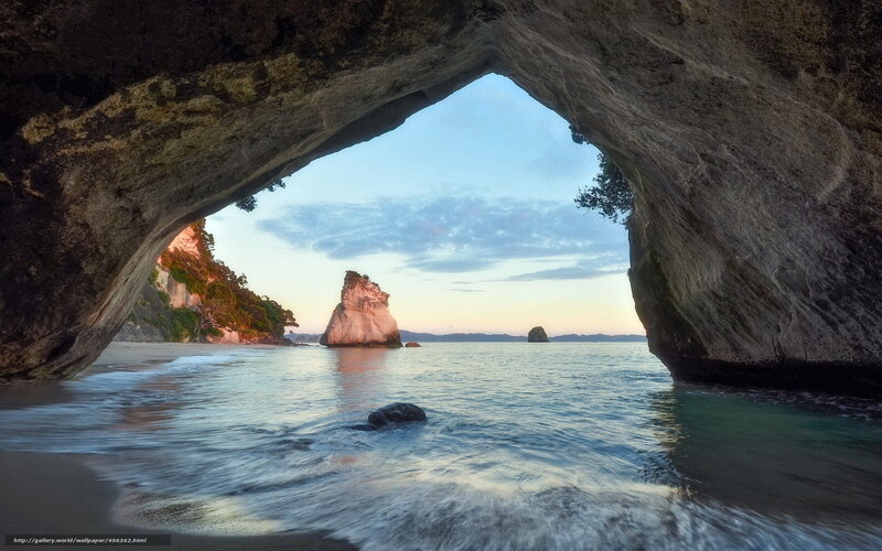 Cave view of coastal rock formations