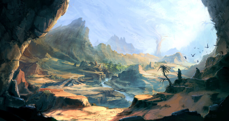 cave view of desert canyon