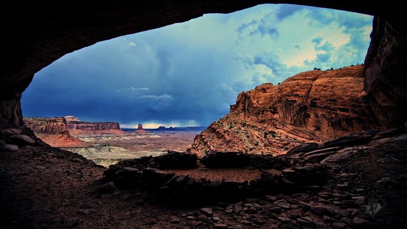 Cave view of desert landscape