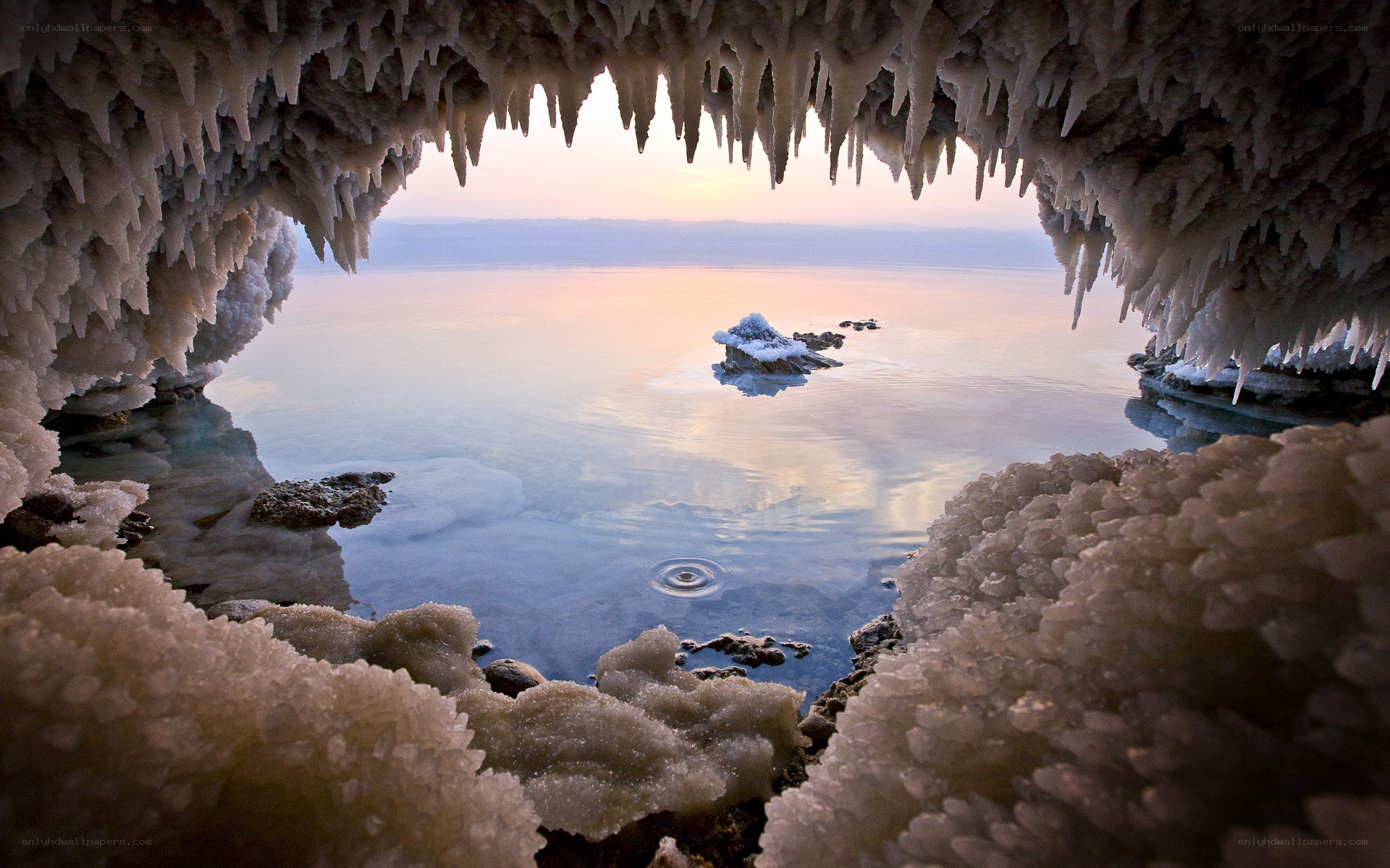 Cave view of salt formations