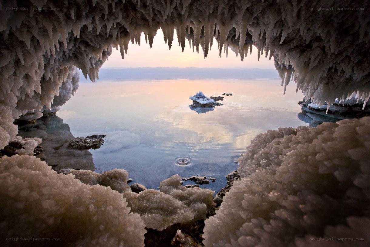 Cave view of salt formations