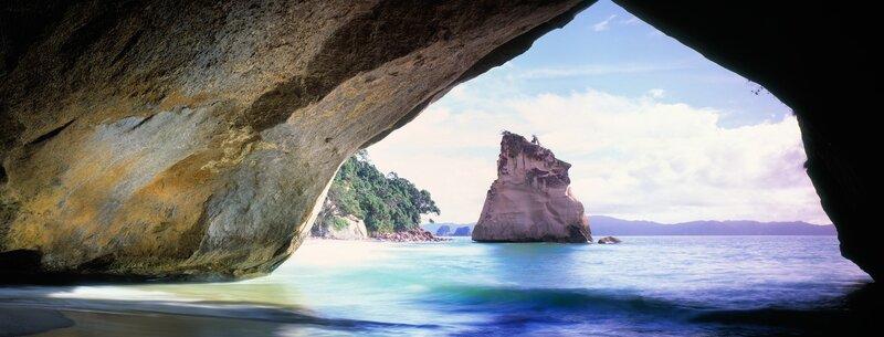 Cave view of sea stack