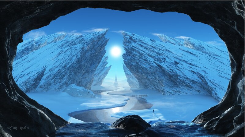 cave view of snowy landscape