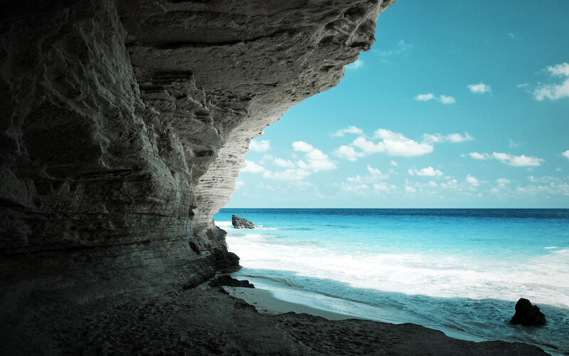 Cave view of tropical beach