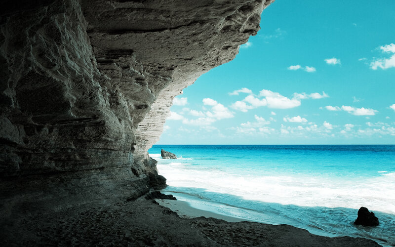 Cave view of tropical beach