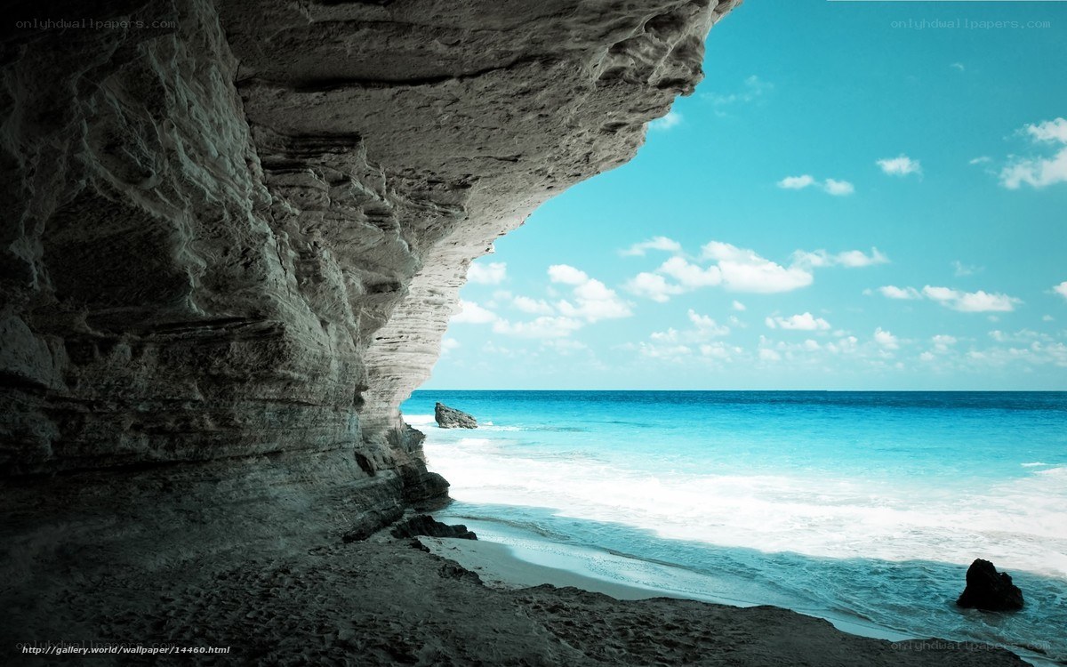 Cave view of turquoise beach