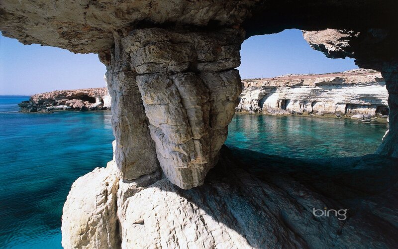 Cave view of turquoise sea