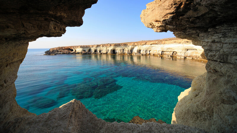 Cave View of Turquoise Sea — Blue