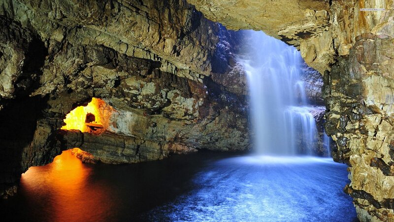 Cave Waterfall Pool — Blue, Dramatic