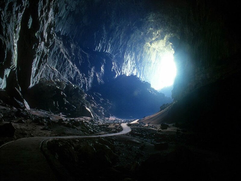Cave with a road leading to light