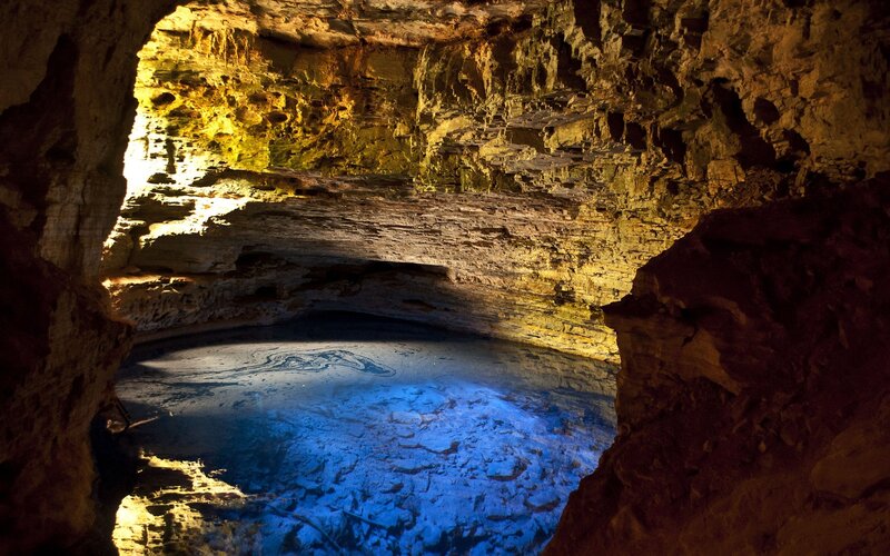 Cave with Blue Pool — Dramatic, Photograph