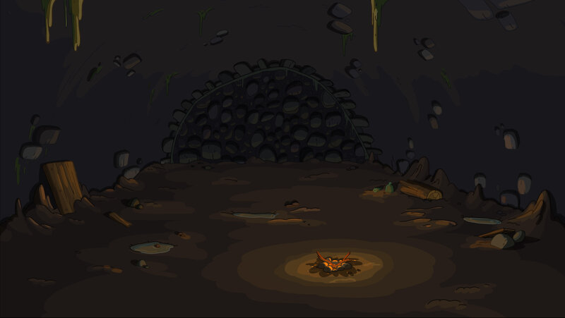 cave with campfire