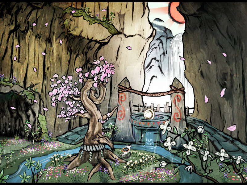 cave with cherry blossom tree