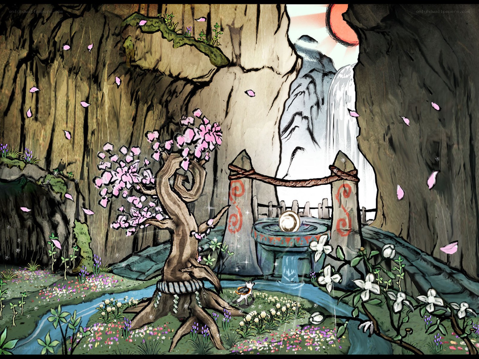 cave with cherry blossom tree