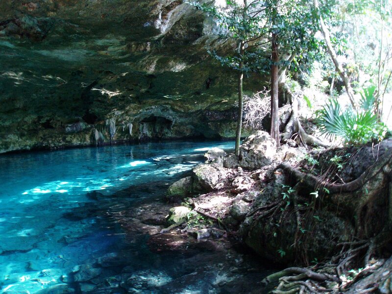 Cave with clear blue water