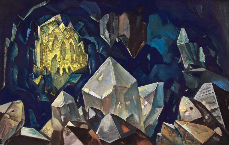 Cave with Crystals and Golden Light