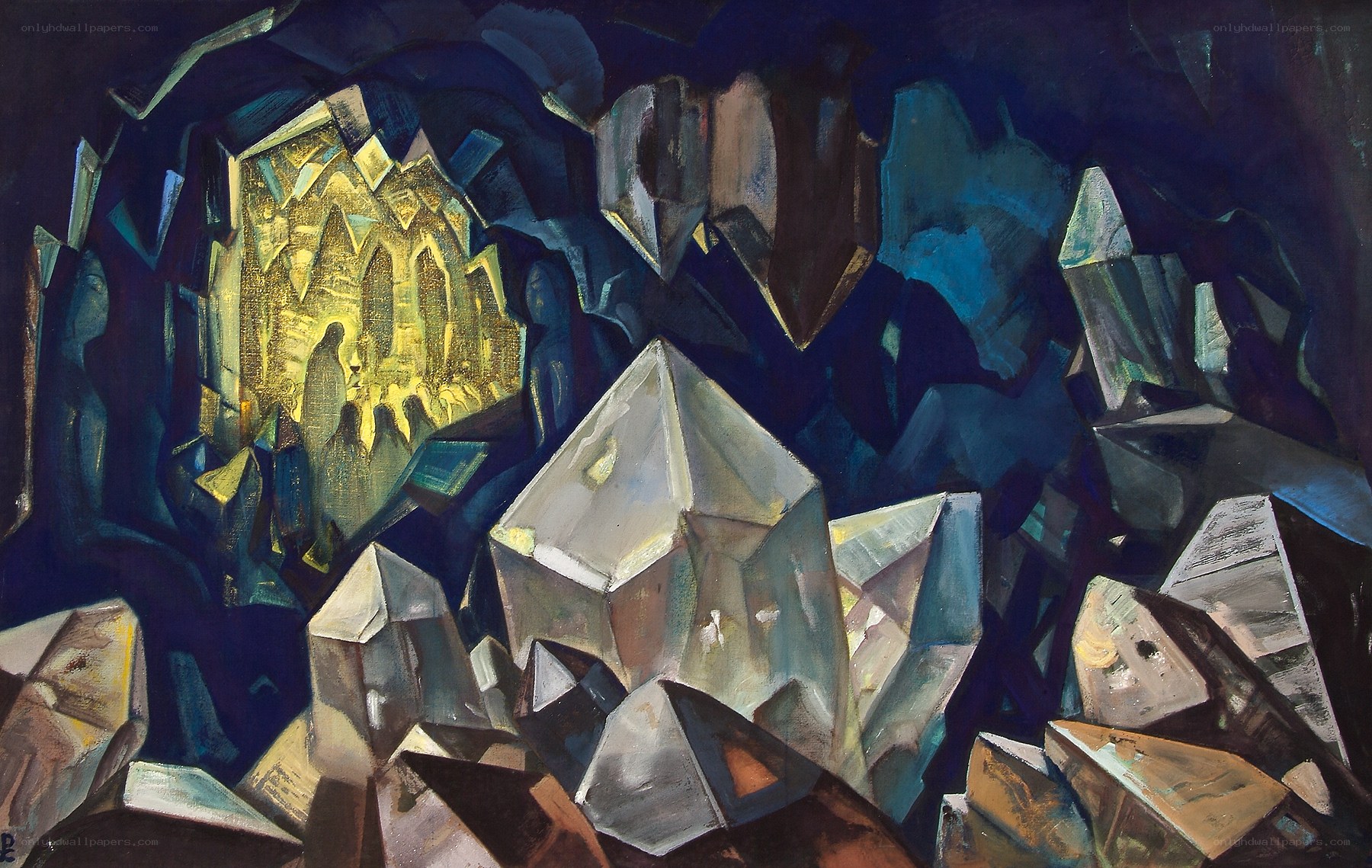 Cave with Crystals and Golden Light