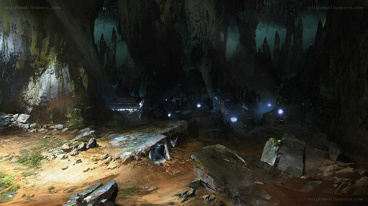 Cave with exploration lights