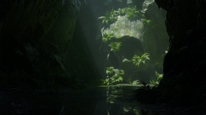Cave with Ferns and Water