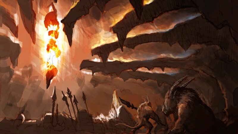 cave with fire and creatures