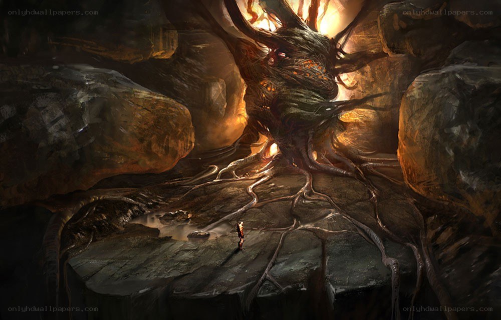 cave with giant tree root