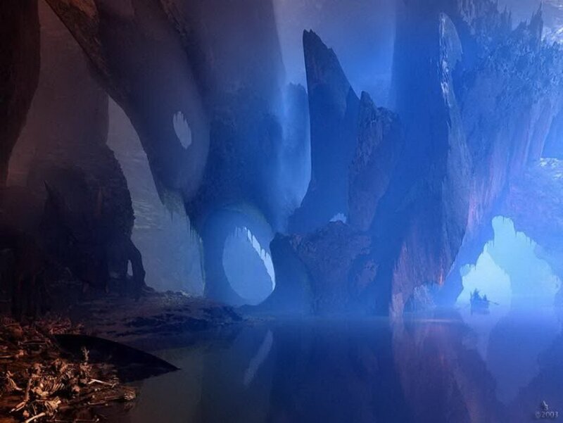 Cave with Glowing Blue Light
