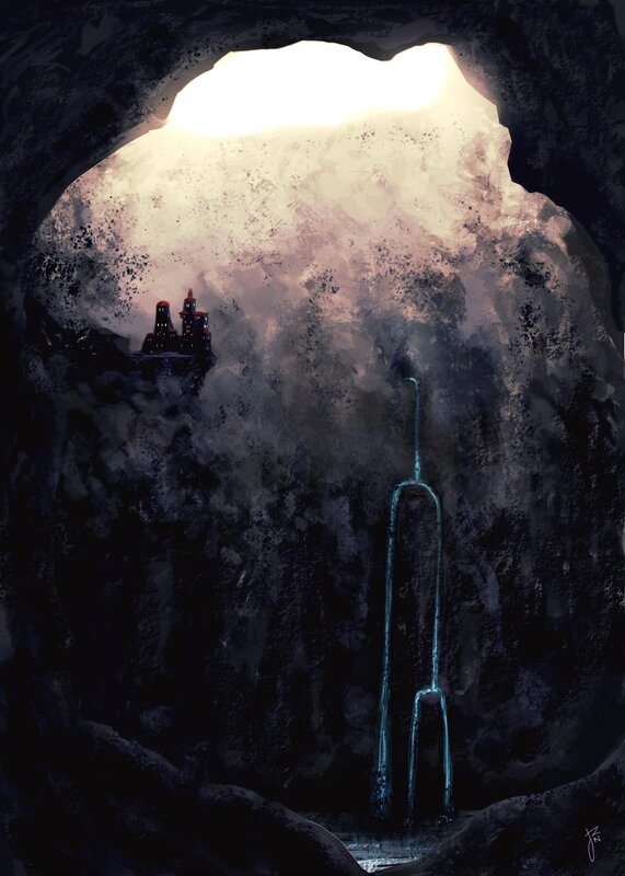 Cave with glowing castle