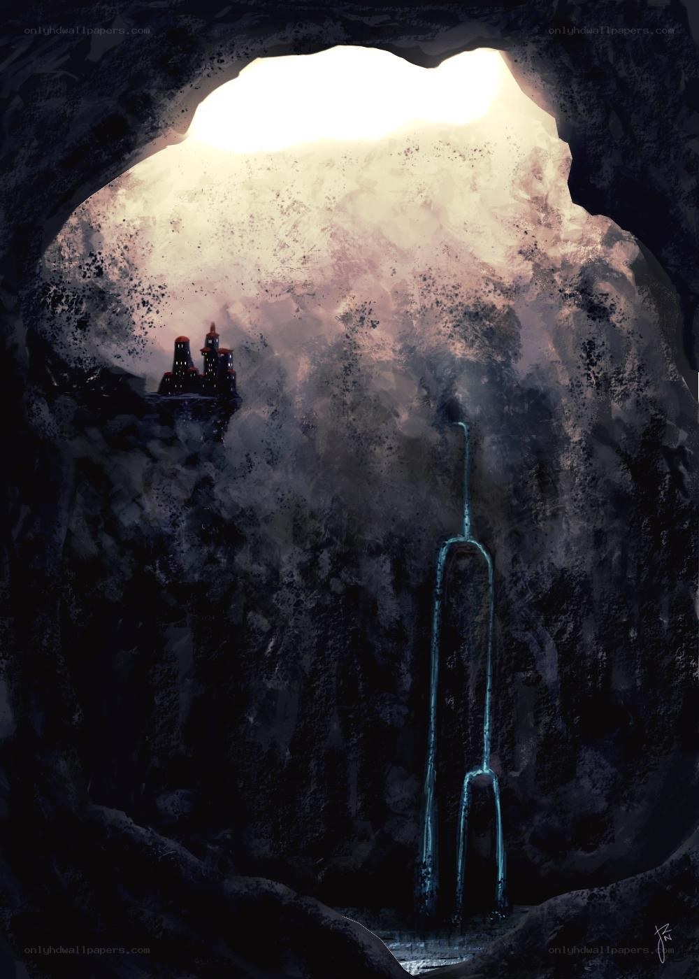 Cave with glowing castle