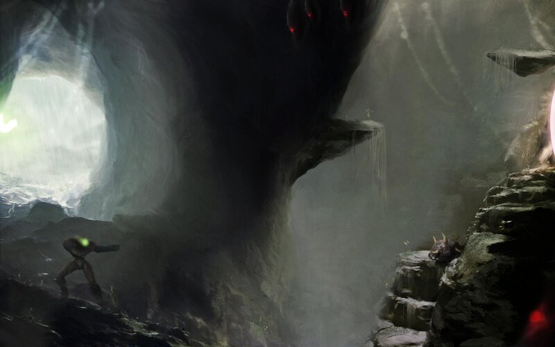Cave with glowing creature