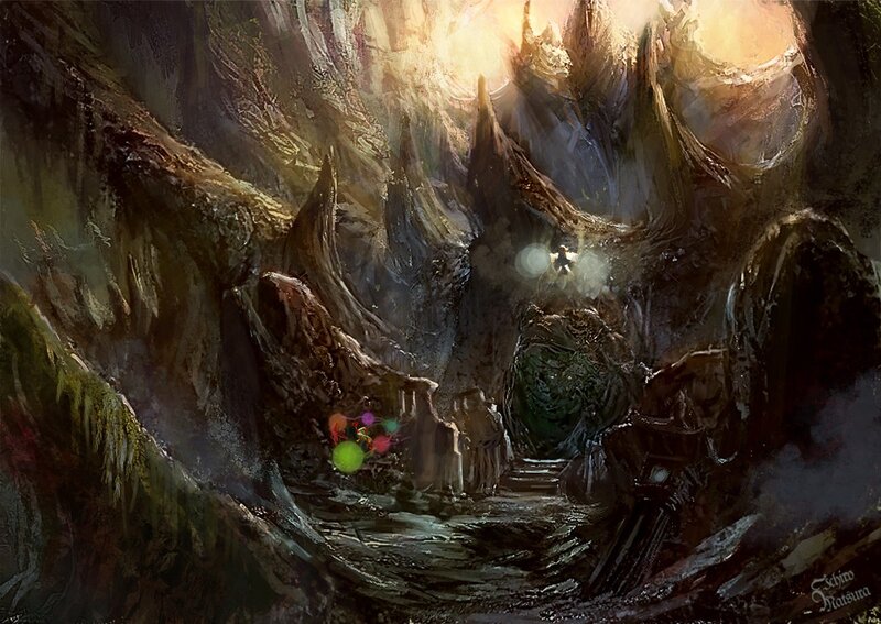 cave with glowing creatures