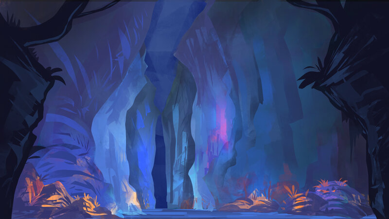Cave with Glowing Crystals — Blue, Mysterious