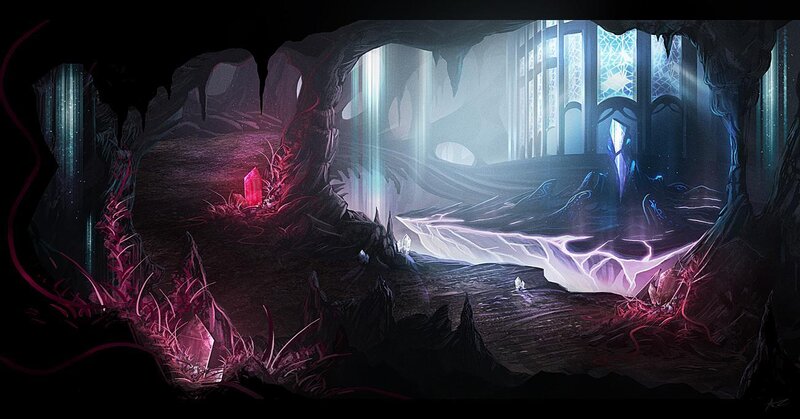 cave with glowing crystals