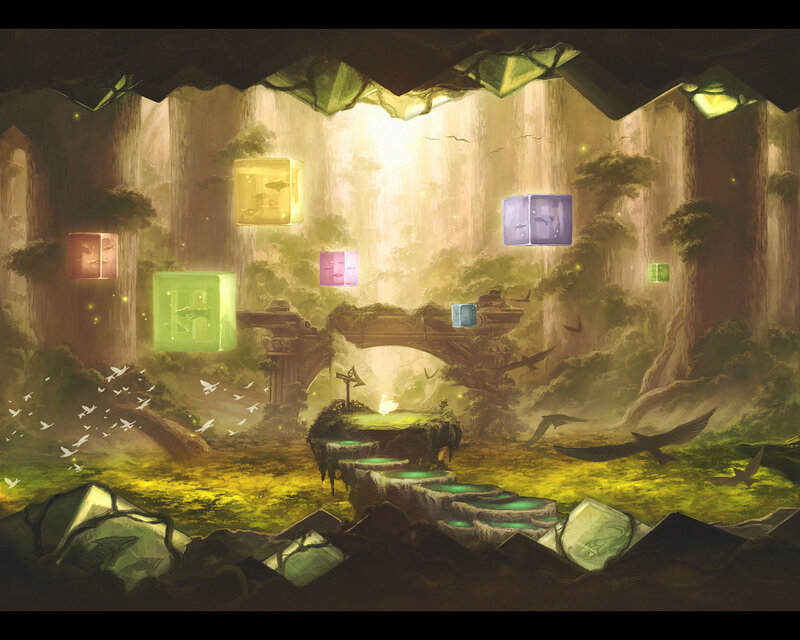 cave with glowing cubes