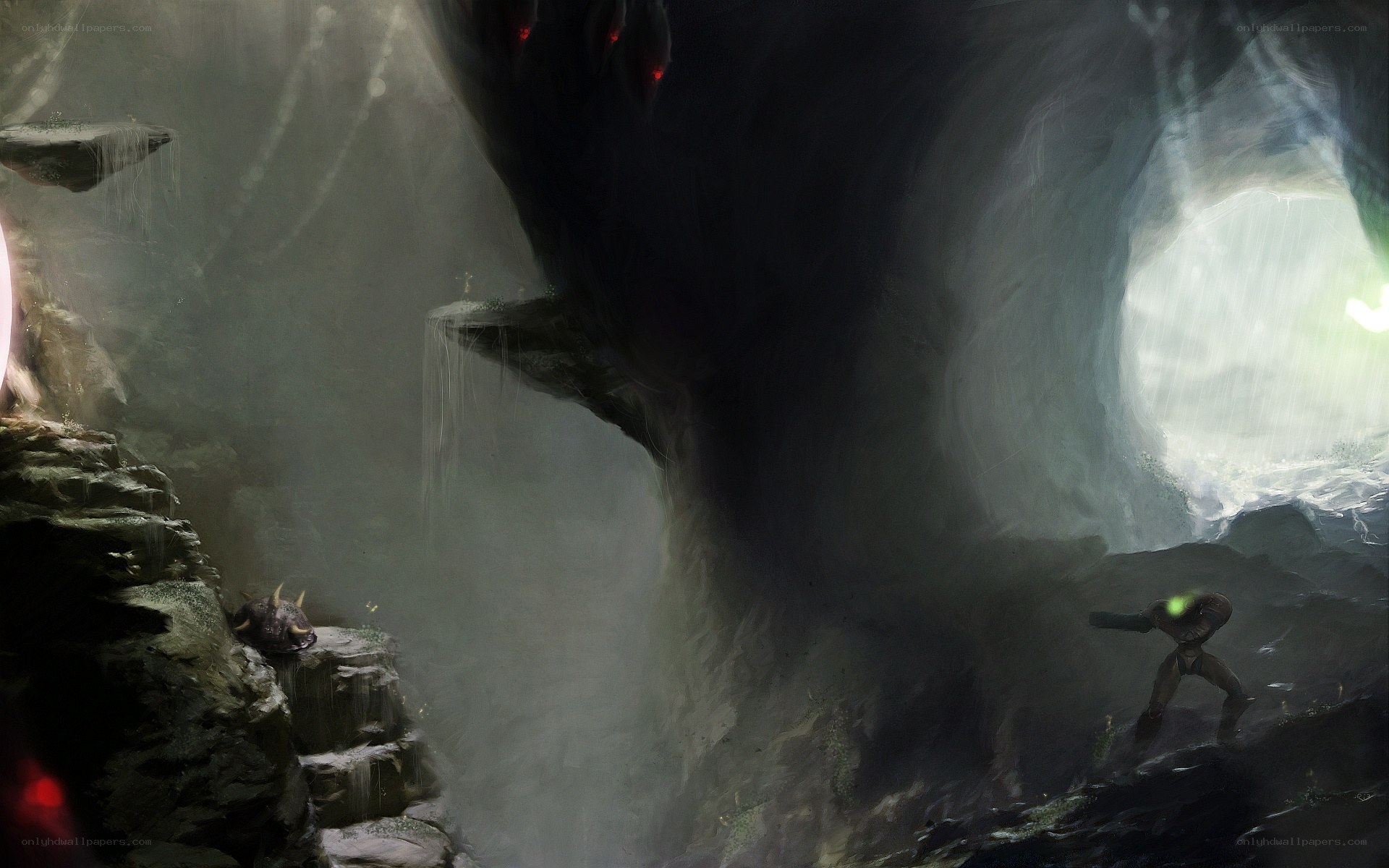 Cave with glowing eyes