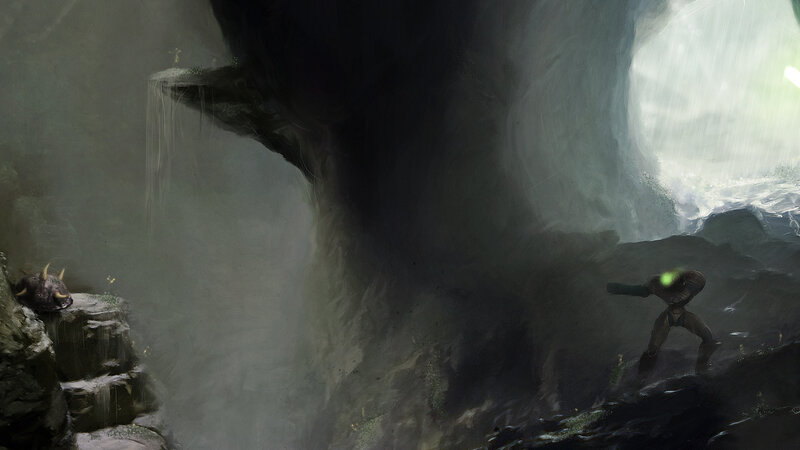 Cave with glowing figure