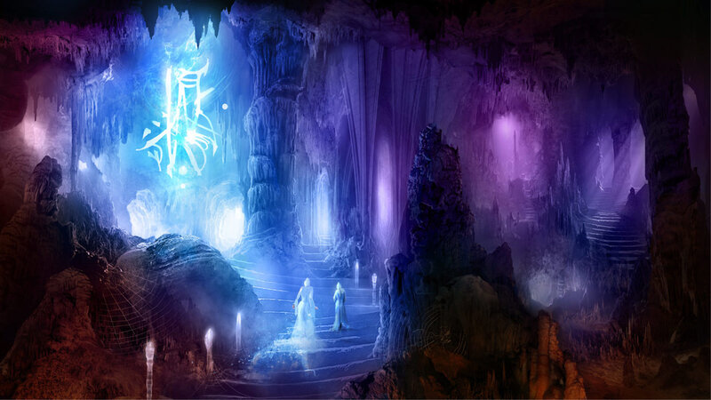cave with glowing figures