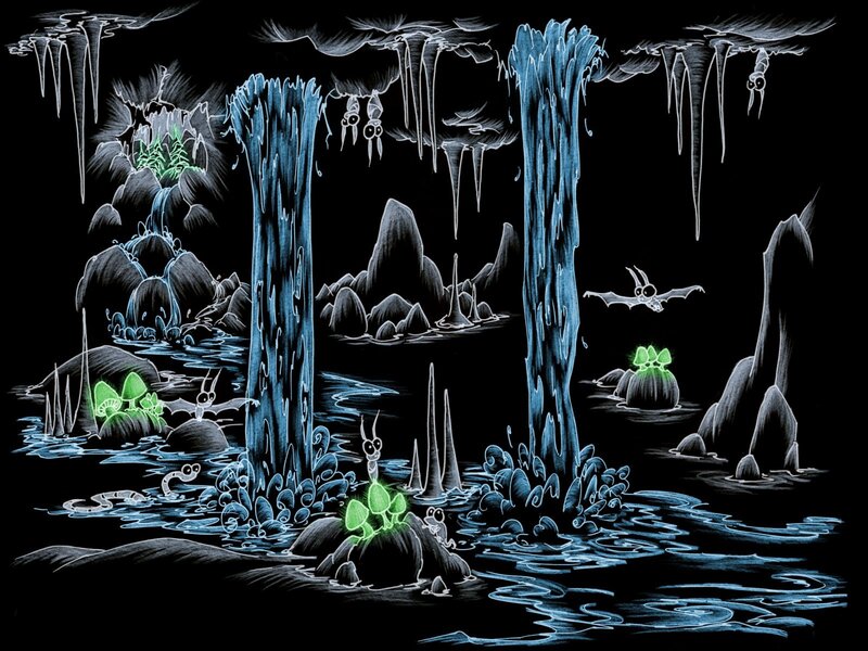 Cave with Glowing Mushrooms — Black