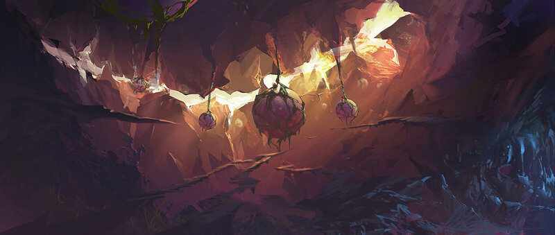 cave with glowing orbs