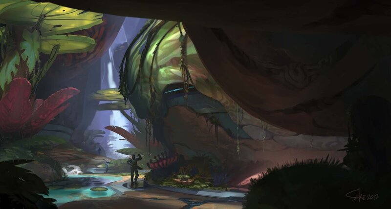 cave with glowing plants