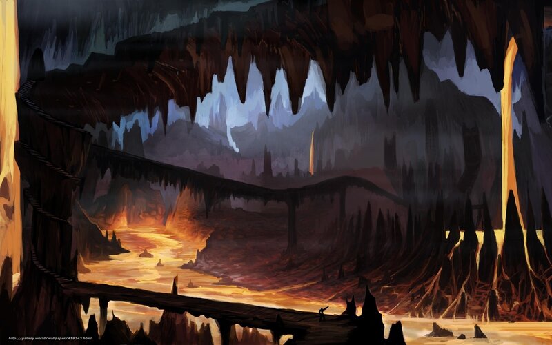 cave with glowing river
