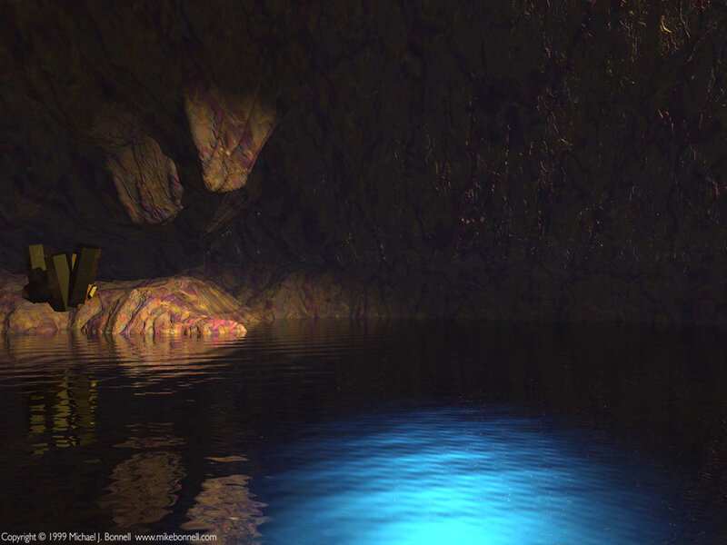 cave with glowing water
