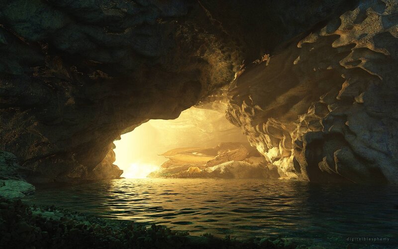 cave with golden light
