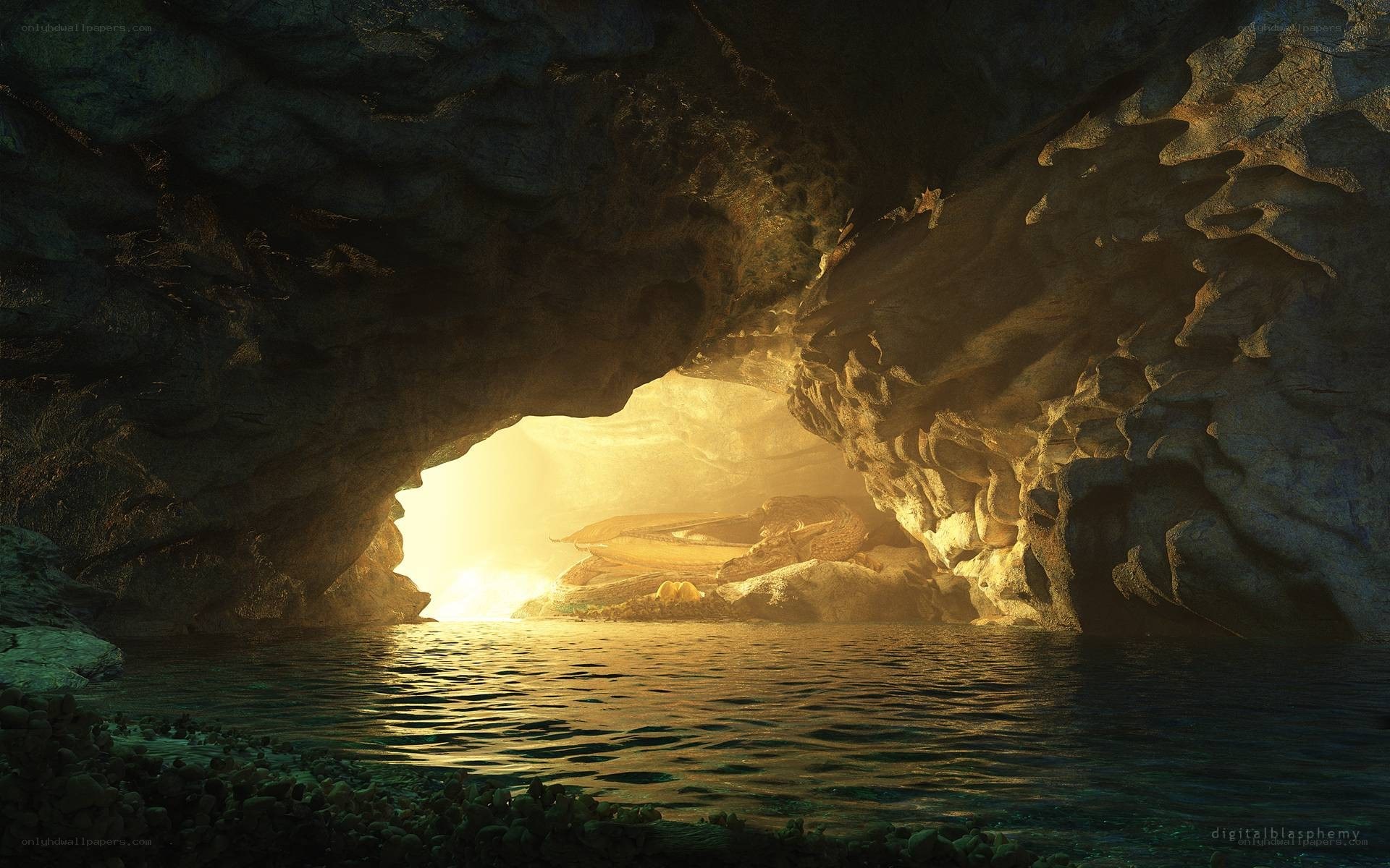 cave with golden light