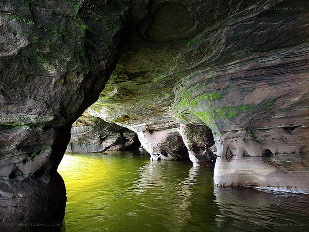 cave with green water