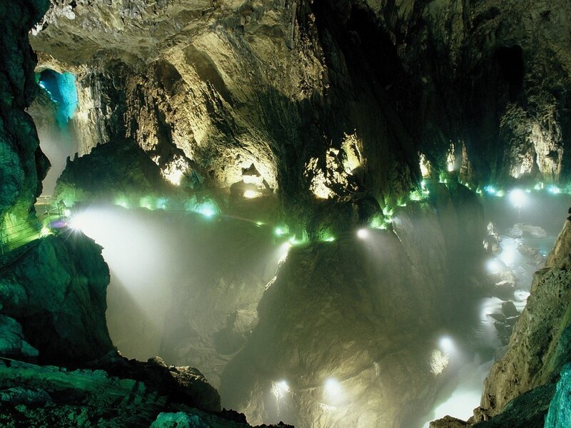 Cave with Illuminated Water — Green