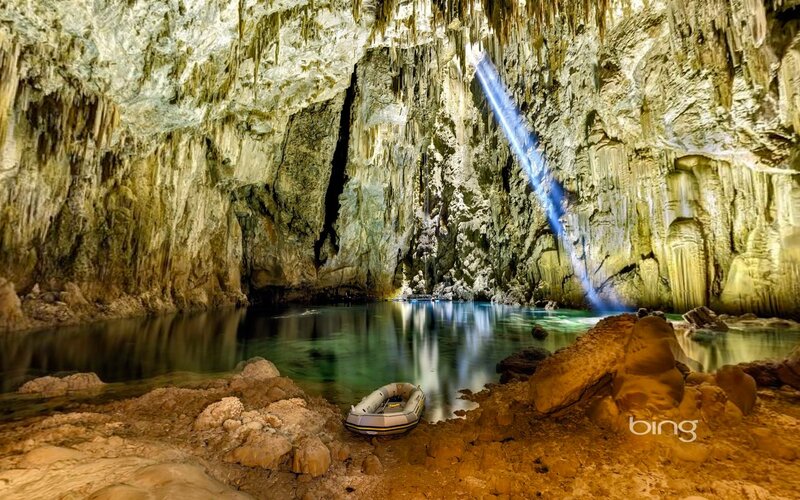 Cave with inflatable boat
