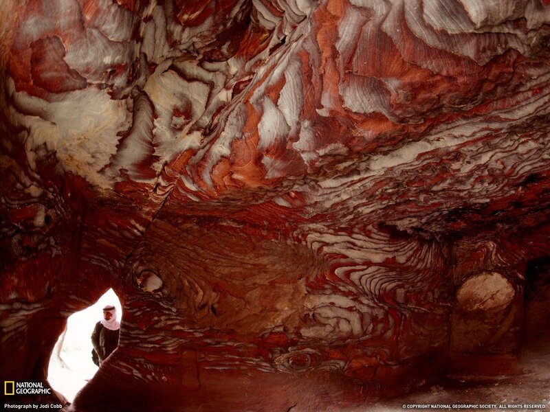 Cave with layered rock formations