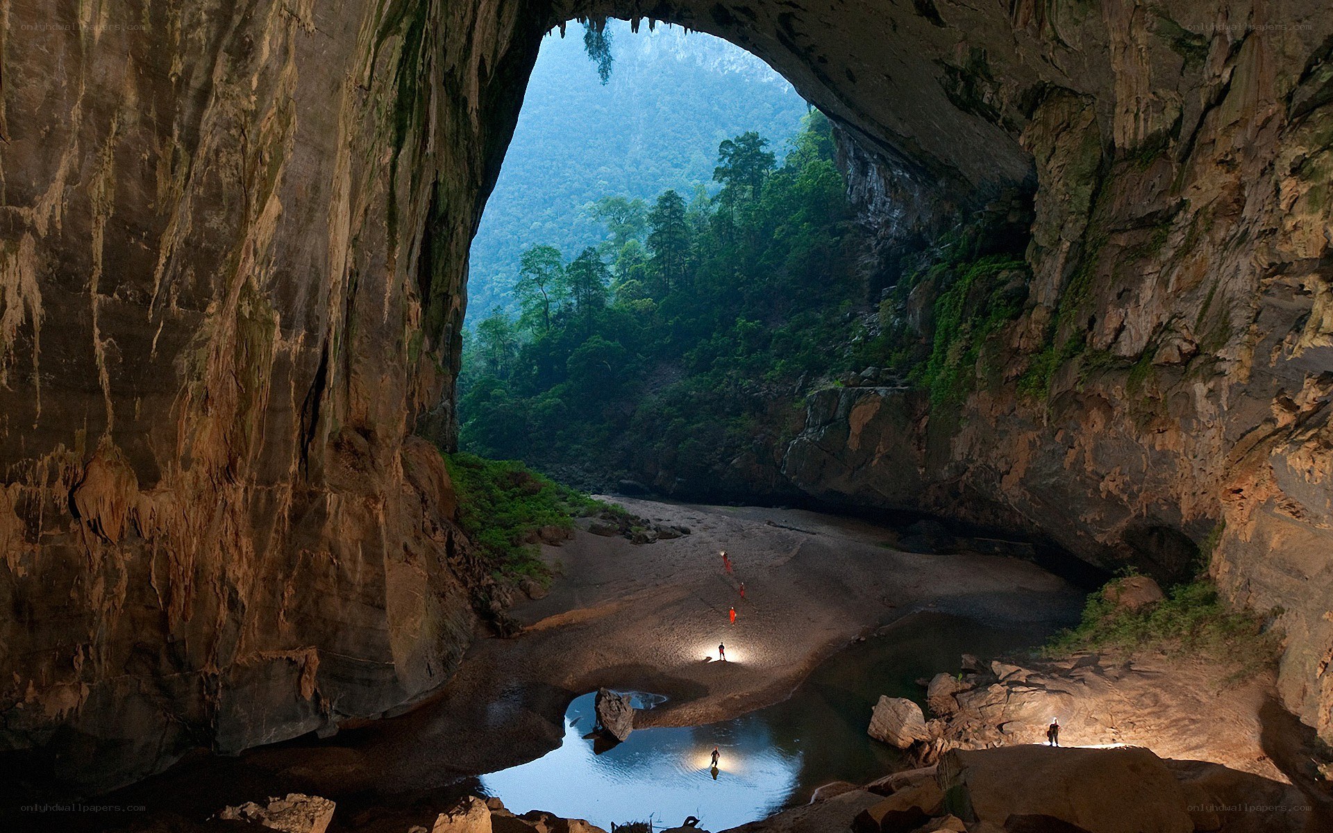 Cave with natural arch and river